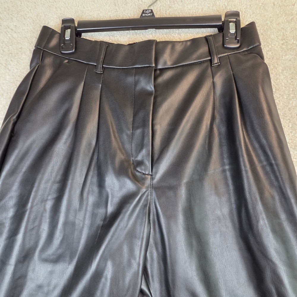Abercrombie Fitch Curve Love‎ Vegan Leather Wide Leg Pants M Short Black - Picture 3 of 10